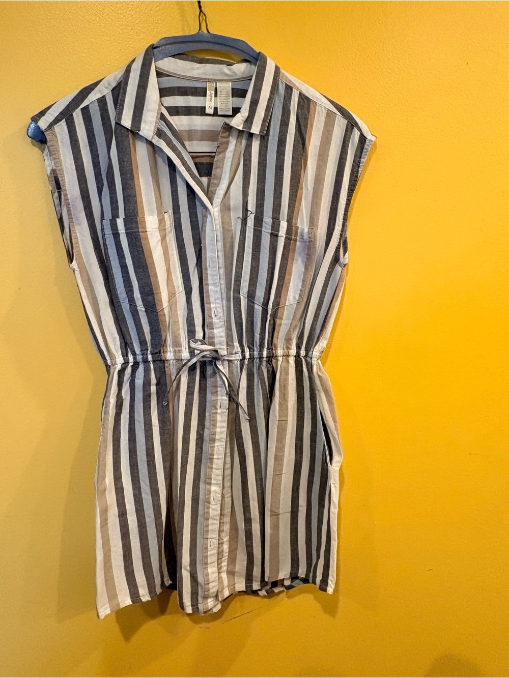 Japna Striped Sleeveless Tie-Waist Shirt Dress -multi color stripe